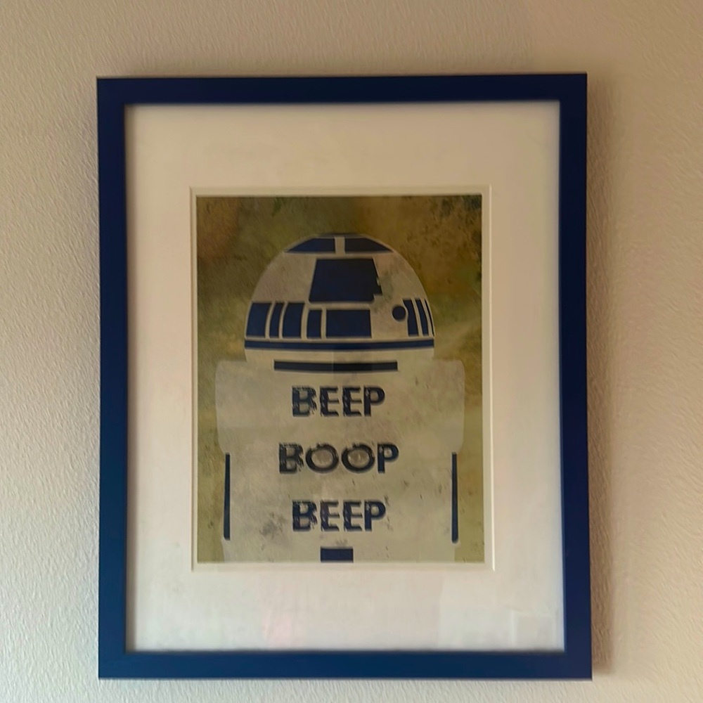 Star Wars R2D2 framed print. 17x21”